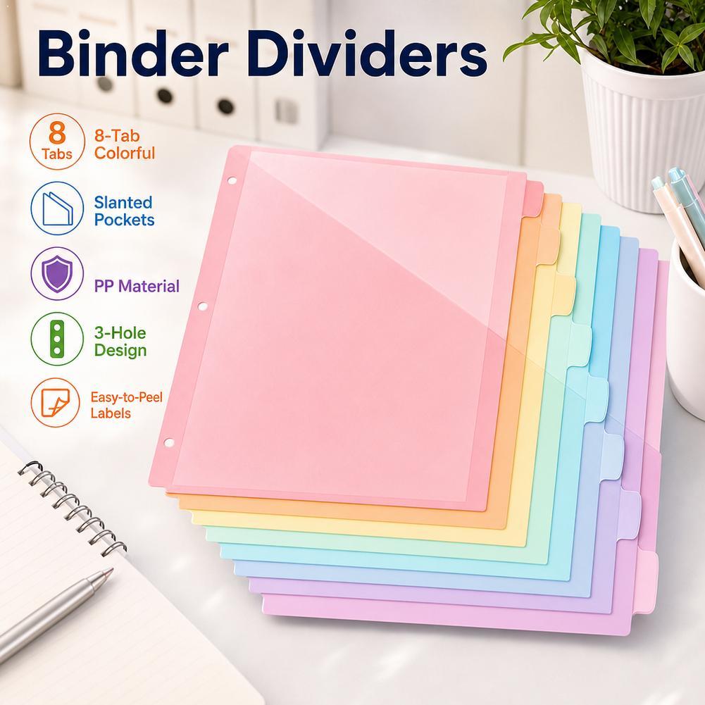 Tab Divider A4 - 8 sztuk pastelowych przegródek do segregatora