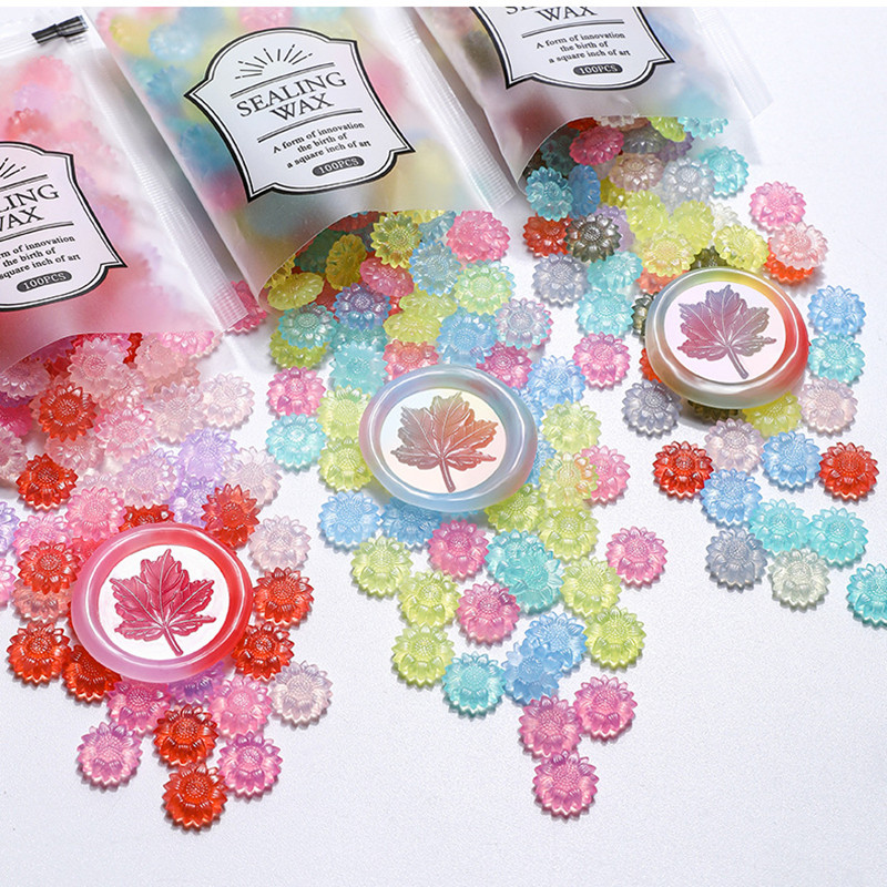 Wax Seal Stamp Set - 100 sztuk przezroczyste słonecznikowe koraliki woskowe